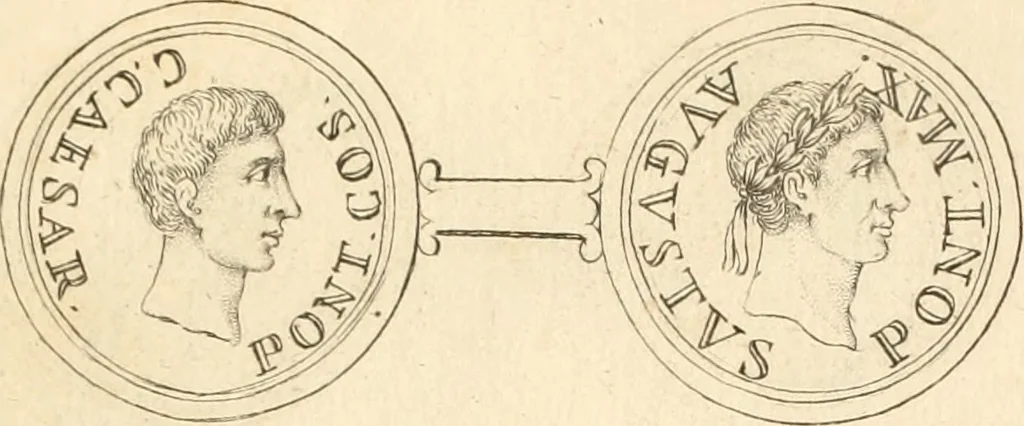 An illustration from Numismata imperatorum romanorum praestantiora a Julio Caesare ad Postumum usque per Joannem Vaillant, 1743, leaf 52