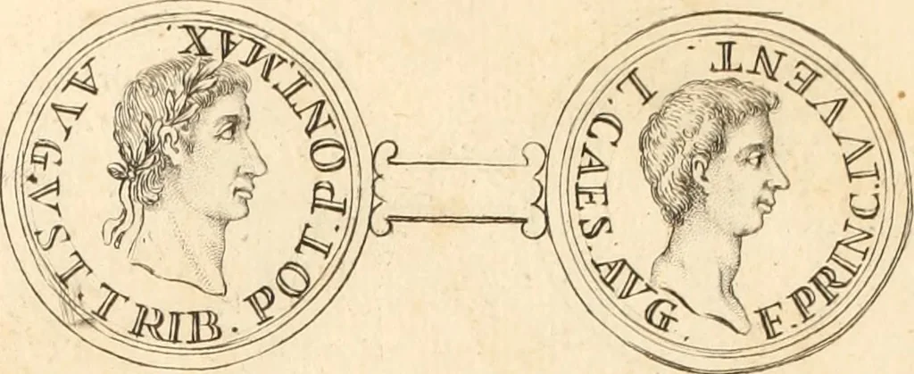 An illustration from Numismata imperatorum romanorum praestantiora a Julio Caesare ad Postumum usque per Joannem Vaillant, 1743, leaf 53