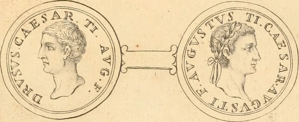 An illustration from Numismata imperatorum romanorum praestantiora a Julio Caesare ad Postumum usque per Joannem Vaillant, 1743, leaf 56