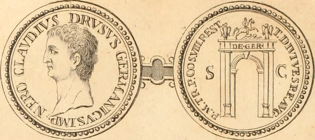 An illustration from Numismata imperatorum romanorum praestantiora a Julio Caesare ad Postumum usque per Joannem Vaillant, 1743, leaf 57