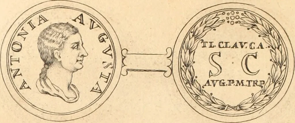 An illustration from Numismata imperatorum romanorum praestantiora a Julio Caesare ad Postumum usque per Joannem Vaillant, 1743, leaf 59