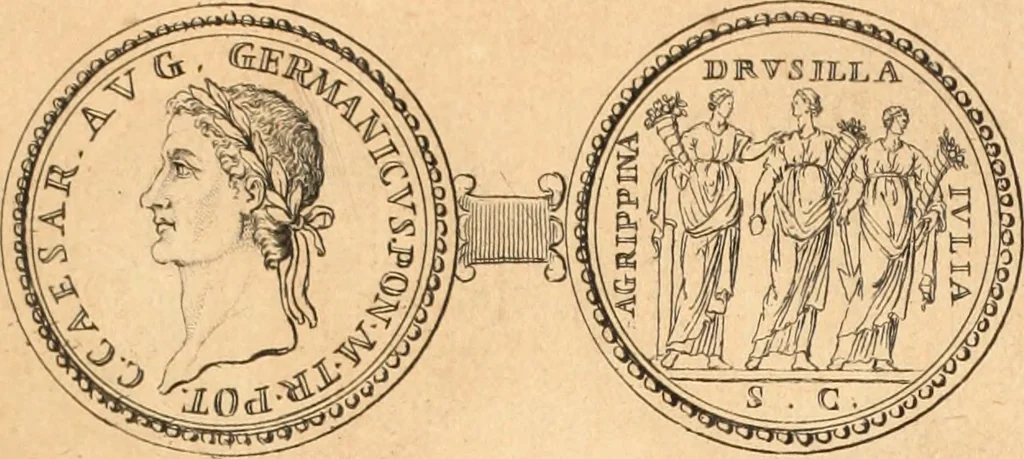 An illustration from Numismata imperatorum romanorum praestantiora a Julio Caesare ad Postumum usque per Joannem Vaillant, 1743, leaf 62