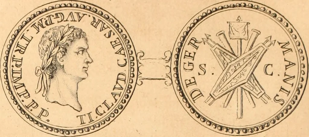 An illustration from Numismata imperatorum romanorum praestantiora a Julio Caesare ad Postumum usque per Joannem Vaillant, 1743, leaf 63