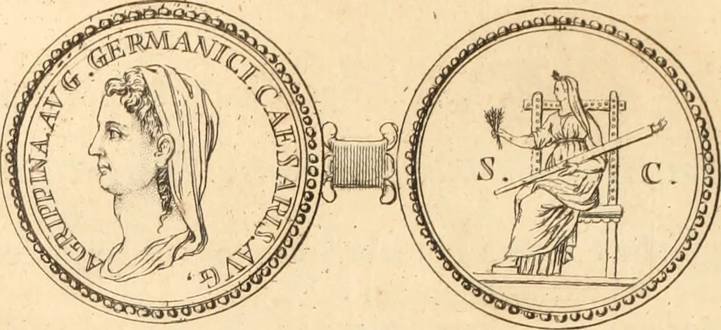 An illustration from Numismata imperatorum romanorum praestantiora a Julio Caesare ad Postumum usque per Joannem Vaillant, 1743, leaf 65