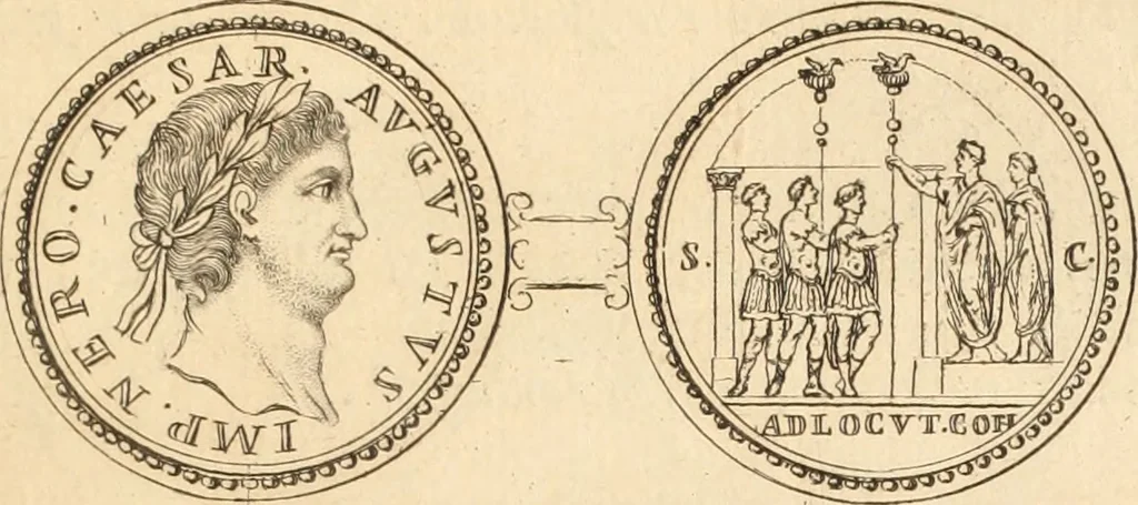 An illustration from Numismata imperatorum romanorum praestantiora a Julio Caesare ad Postumum usque per Joannem Vaillant, 1743, leaf 66