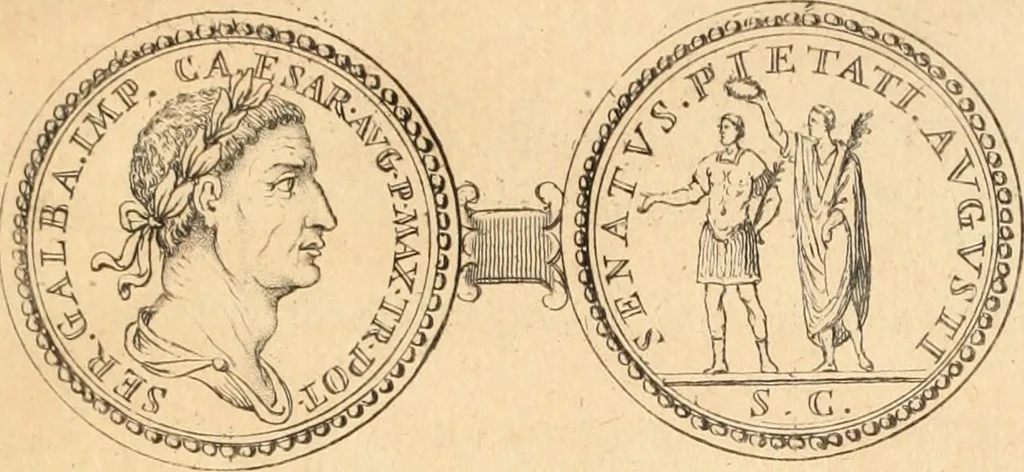 An illustration from Numismata imperatorum romanorum praestantiora a Julio Caesare ad Postumum usque per Joannem Vaillant, 1743, leaf 68