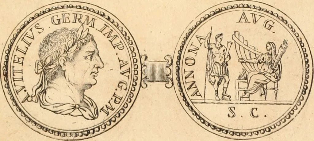 An illustration from Numismata imperatorum romanorum praestantiora a Julio Caesare ad Postumum usque per Joannem Vaillant, 1743, leaf 72