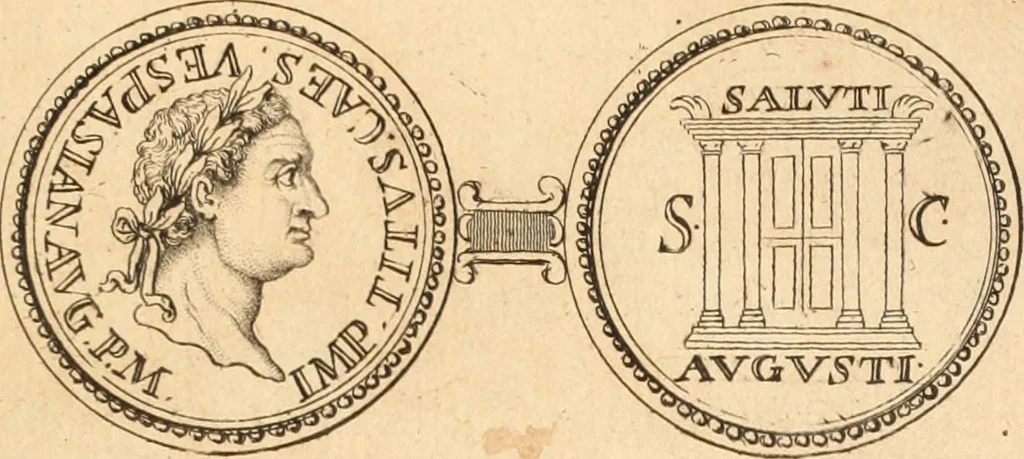 An illustration from Numismata imperatorum romanorum praestantiora a Julio Caesare ad Postumum usque per Joannem Vaillant, 1743, leaf 80