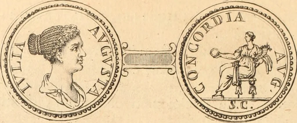 An illustration from Numismata imperatorum romanorum praestantiora a Julio Caesare ad Postumum usque per Joannem Vaillant, 1743, leaf 83