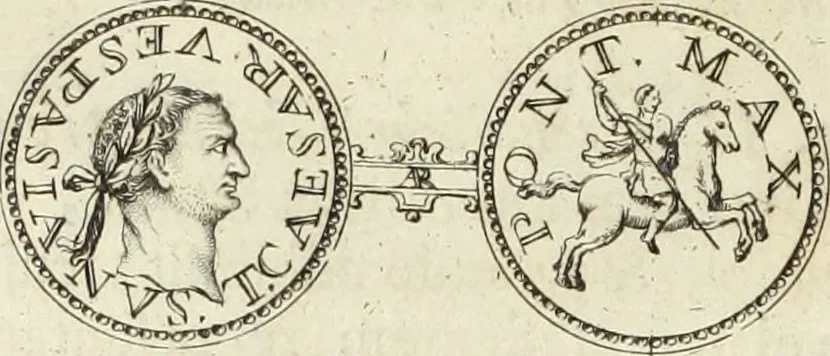 An illustration from Numismata imperatorum romanorum praestantiora a Julio Caesare ad Postumum usque per Joannem Vaillant, 1743, leaf 107