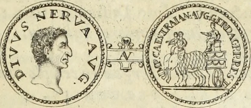An illustration from Numismata imperatorum romanorum praestantiora a Julio Caesare ad Postumum usque per Joannem Vaillant, 1743, leaf 124