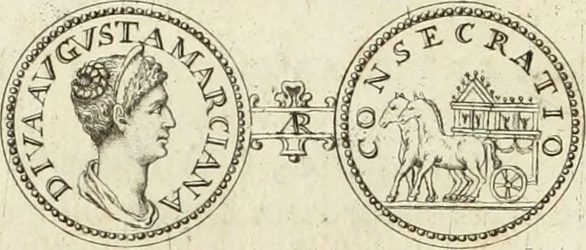 An illustration from Numismata imperatorum romanorum praestantiora a Julio Caesare ad Postumum usque per Joannem Vaillant, 1743, leaf 143