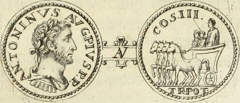 An illustration from Numismata imperatorum romanorum praestantiora a Julio Caesare ad Postumum usque per Joannem Vaillant, 1743, leaf 170