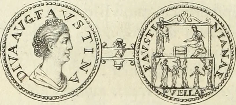 An illustration from Numismata imperatorum romanorum praestantiora a Julio Caesare ad Postumum usque per Joannem Vaillant, 1743, leaf 177