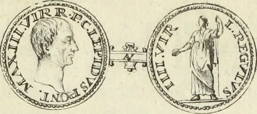 An illustration from Numismata imperatorum romanorum praestantiora a Julio Caesare ad Postumum usque per Joannem Vaillant, 1743, leaf 18