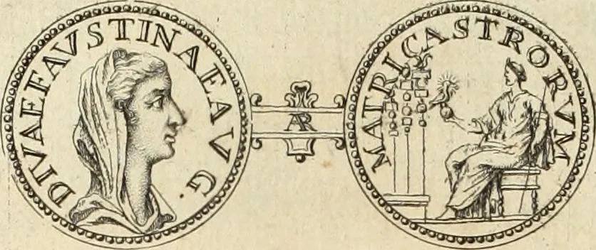 An illustration from Numismata imperatorum romanorum praestantiora a Julio Caesare ad Postumum usque per Joannem Vaillant, 1743, leaf 185