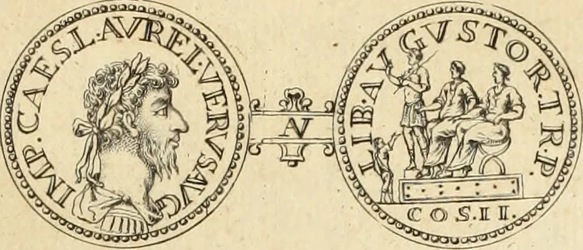An illustration from Numismata imperatorum romanorum praestantiora a Julio Caesare ad Postumum usque per Joannem Vaillant, 1743, leaf 188