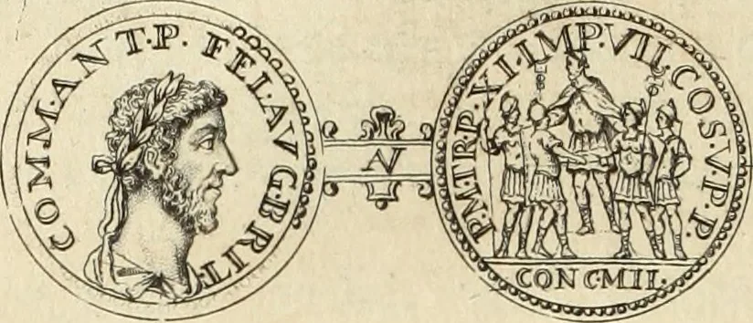 An illustration from Numismata imperatorum romanorum praestantiora a Julio Caesare ad Postumum usque per Joannem Vaillant, 1743, leaf 193