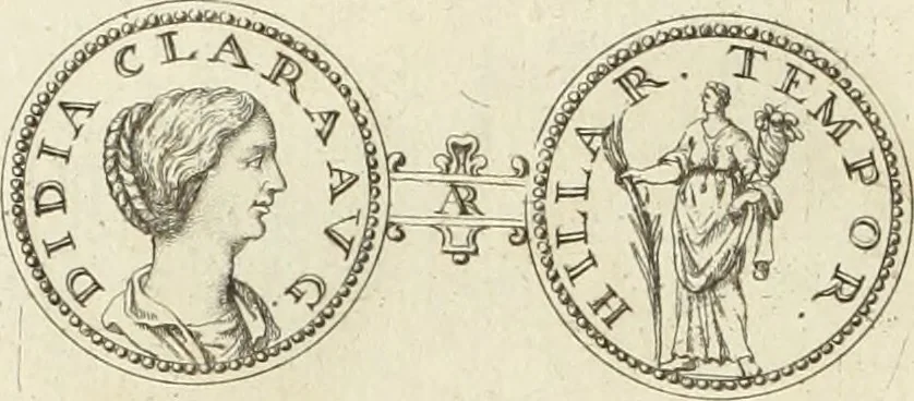 An illustration from Numismata imperatorum romanorum praestantiora a Julio Caesare ad Postumum usque per Joannem Vaillant, 1743, leaf 211