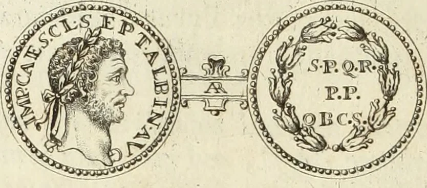An illustration from Numismata imperatorum romanorum praestantiora a Julio Caesare ad Postumum usque per Joannem Vaillant, 1743, leaf 219