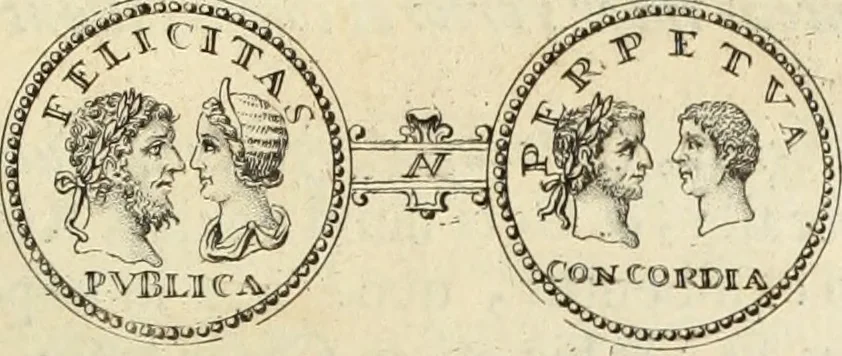 An illustration from Numismata imperatorum romanorum praestantiora a Julio Caesare ad Postumum usque per Joannem Vaillant, 1743, leaf 224