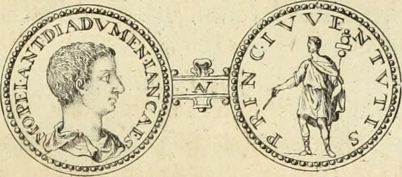 An illustration from Numismata imperatorum romanorum praestantiora a Julio Caesare ad Postumum usque per Joannem Vaillant, 1743, leaf 278