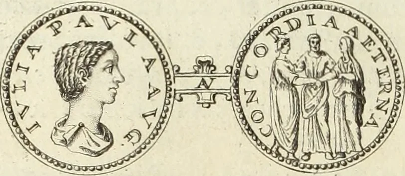 An illustration from Numismata imperatorum romanorum praestantiora a Julio Caesare ad Postumum usque per Joannem Vaillant, 1743, leaf 285