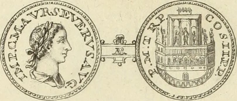 An illustration from Numismata imperatorum romanorum praestantiora a Julio Caesare ad Postumum usque per Joannem Vaillant, 1743, leaf 291
