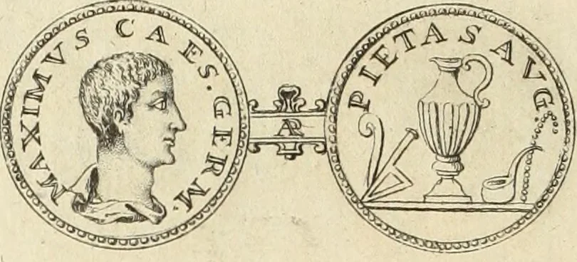 An illustration from Numismata imperatorum romanorum praestantiora a Julio Caesare ad Postumum usque per Joannem Vaillant, 1743, leaf 305