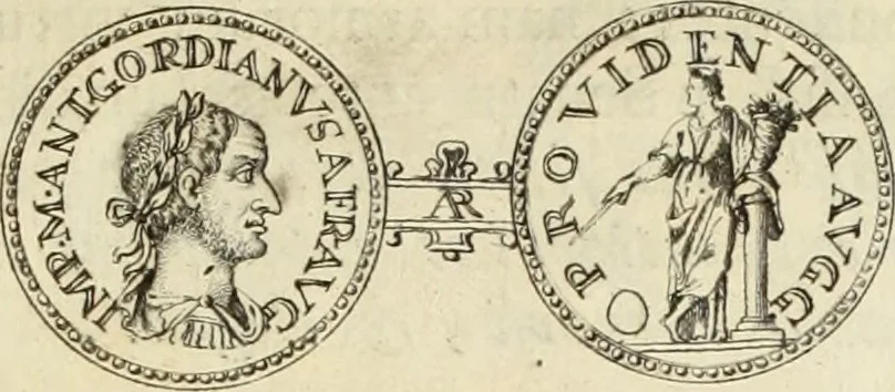 An illustration from Numismata imperatorum romanorum praestantiora a Julio Caesare ad Postumum usque per Joannem Vaillant, 1743, leaf 308