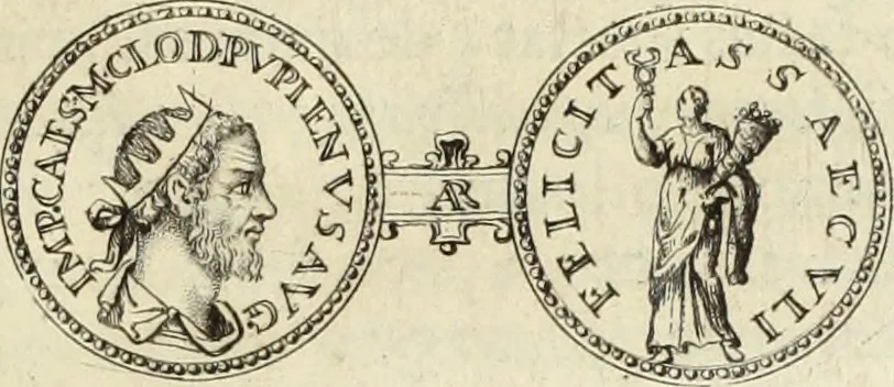 An illustration from Numismata imperatorum romanorum praestantiora a Julio Caesare ad Postumum usque per Joannem Vaillant, 1743, leaf 314