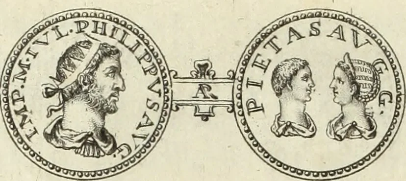 An illustration from Numismata imperatorum romanorum praestantiora a Julio Caesare ad Postumum usque per Joannem Vaillant, 1743, leaf 323