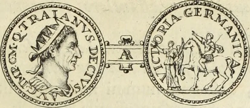 An illustration from Numismata imperatorum romanorum praestantiora a Julio Caesare ad Postumum usque per Joannem Vaillant, 1743, leaf 332