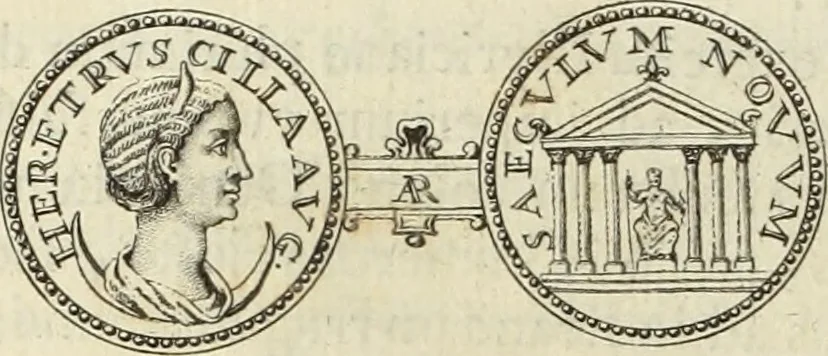 An illustration from Numismata imperatorum romanorum praestantiora a Julio Caesare ad Postumum usque per Joannem Vaillant, 1743, leaf 335