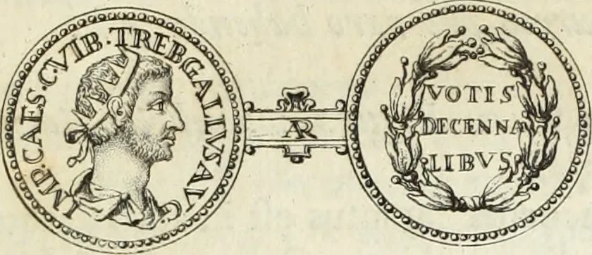 An illustration from Numismata imperatorum romanorum praestantiora a Julio Caesare ad Postumum usque per Joannem Vaillant, 1743, leaf 344