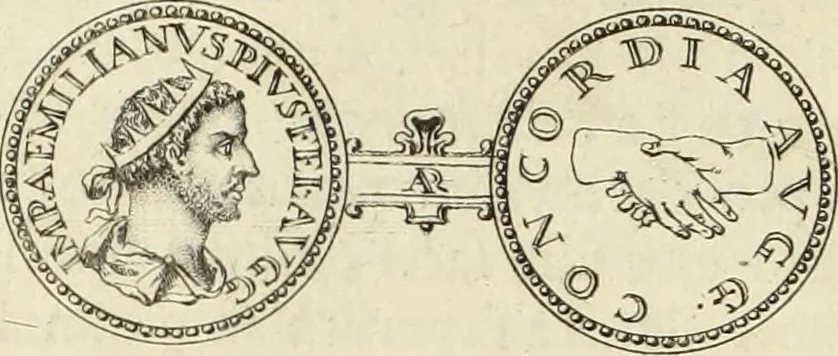 An illustration from Numismata imperatorum romanorum praestantiora a Julio Caesare ad Postumum usque per Joannem Vaillant, 1743, leaf 351