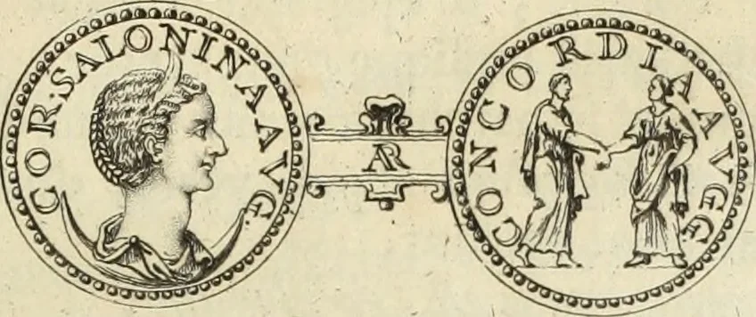 An illustration from Numismata imperatorum romanorum praestantiora a Julio Caesare ad Postumum usque per Joannem Vaillant, 1743, leaf 386