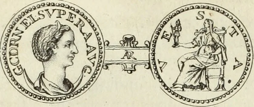 An illustration from Numismata imperatorum romanorum praestantiora a Julio Caesare ad Postumum usque per Joannem Vaillant, 1743, leaf 395
