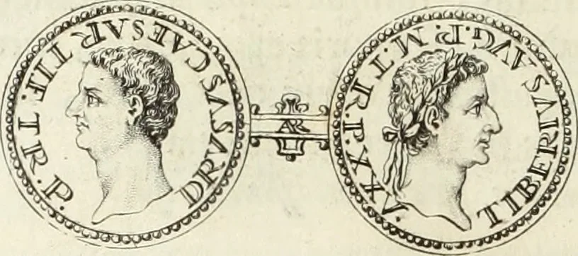 An illustration from Numismata imperatorum romanorum praestantiora a Julio Caesare ad Postumum usque per Joannem Vaillant, 1743, leaf 55