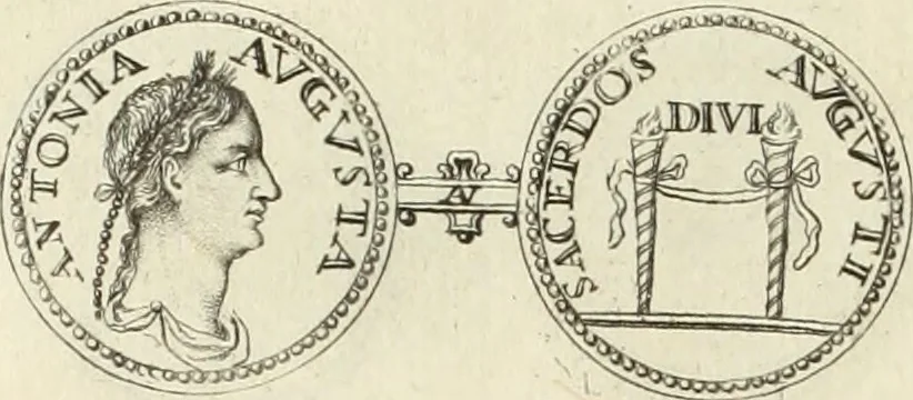 An illustration from Numismata imperatorum romanorum praestantiora a Julio Caesare ad Postumum usque per Joannem Vaillant, 1743, leaf 57