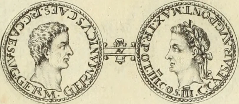 An illustration from Numismata imperatorum romanorum praestantiora a Julio Caesare ad Postumum usque per Joannem Vaillant, 1743, leaf 58