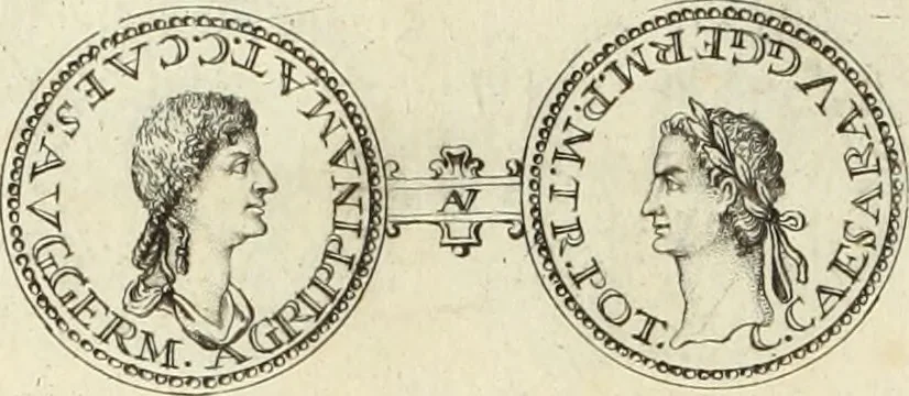 An illustration from Numismata imperatorum romanorum praestantiora a Julio Caesare ad Postumum usque per Joannem Vaillant, 1743, leaf 59