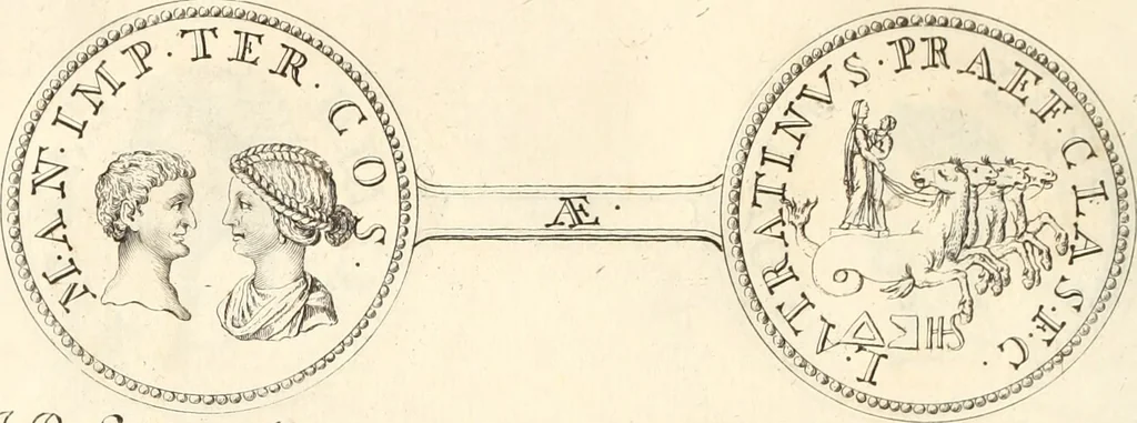An illustration from Numismata imperatorum romanorum praestantiora a Julio Caesare ad Postumum usque per Joannem Vaillant, 1743, leaf 111