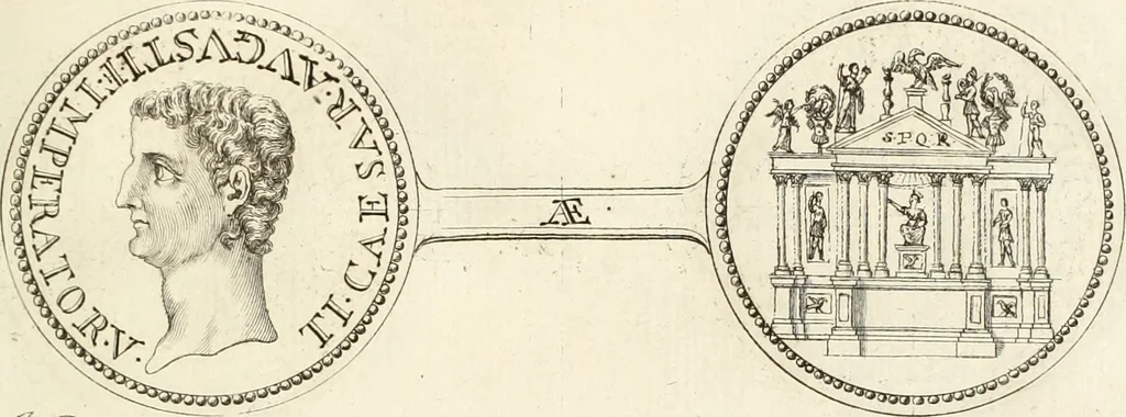 An illustration from Numismata imperatorum romanorum praestantiora a Julio Caesare ad Postumum usque per Joannem Vaillant, 1743, leaf 116