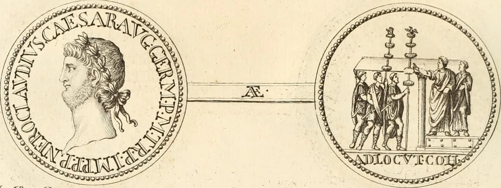 An illustration from Numismata imperatorum romanorum praestantiora a Julio Caesare ad Postumum usque per Joannem Vaillant, 1743, leaf 119