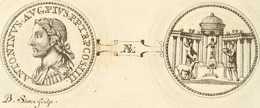 An illustration from Numismata imperatorum romanorum praestantiora a Julio Caesare ad Postumum usque per Joannem Vaillant, 1743, leaf 133