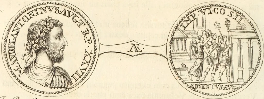 An illustration from Numismata imperatorum romanorum praestantiora a Julio Caesare ad Postumum usque per Joannem Vaillant, 1743, leaf 145