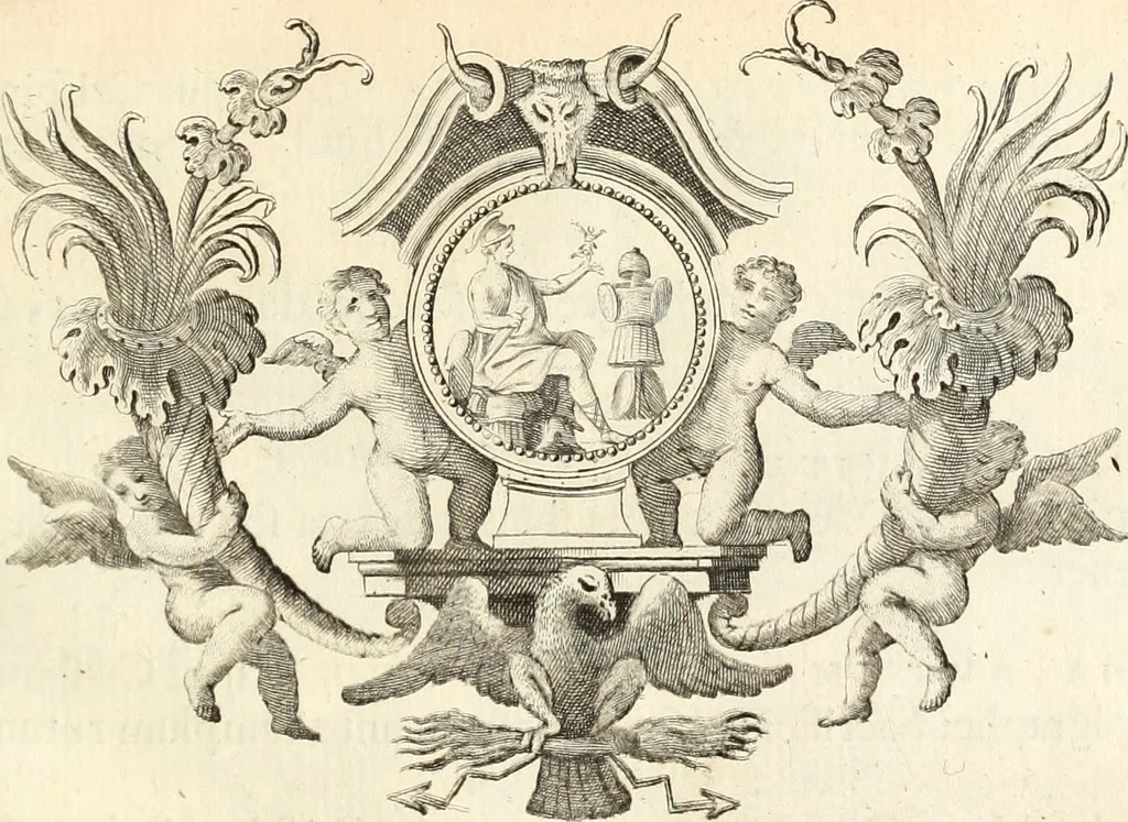 An illustration from Numismata imperatorum romanorum praestantiora a Julio Caesare ad Postumum usque per Joannem Vaillant, 1743, leaf 168