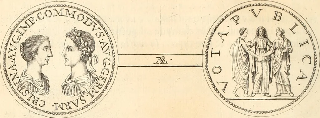 An illustration from Numismata imperatorum romanorum praestantiora a Julio Caesare ad Postumum usque per Joannem Vaillant, 1743, leaf 169