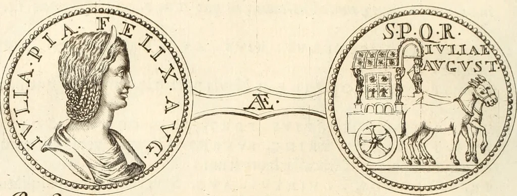 An illustration from Numismata imperatorum romanorum praestantiora a Julio Caesare ad Postumum usque per Joannem Vaillant, 1743, leaf 175